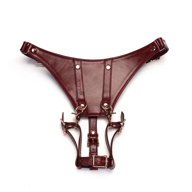Шкіряні трусики для страпона Liebe Seele Wine Red Forced Orgasm Strop