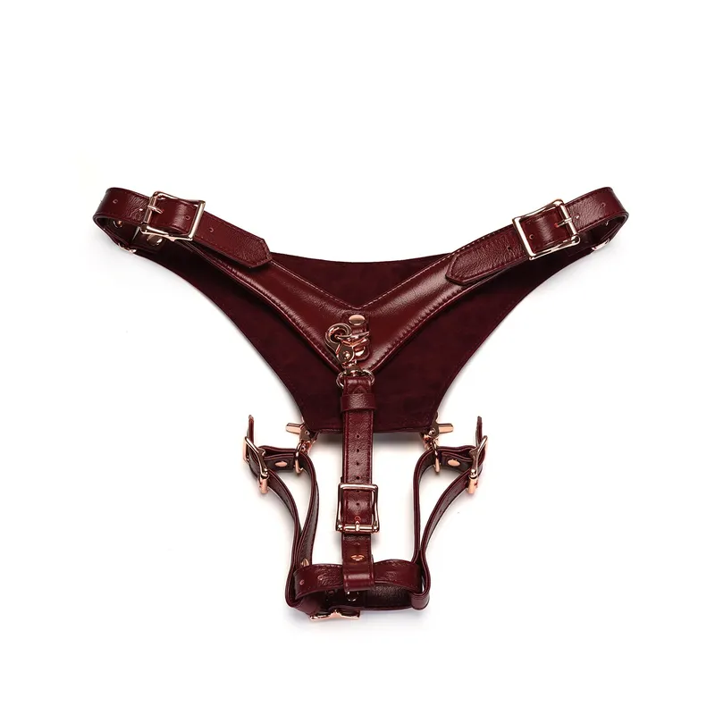 Шкіряні трусики для страпона Liebe Seele Wine Red Forced Orgasm Strop