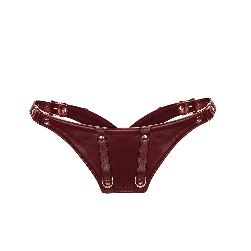 Шкіряні трусики для страпона Liebe Seele Wine Red Forced Orgasm Strop