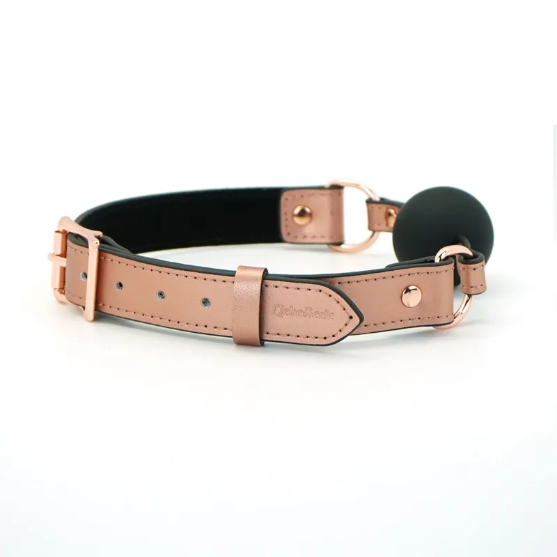 Кляп Liebe Seele Rose Gold Memory Ball Gag, силіконова кулька, шкіряний ремінець