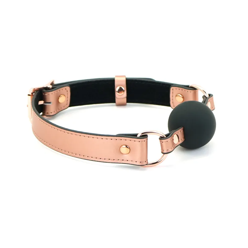 Кляп Liebe Seele Rose Gold Memory Ball Gag, силіконова кулька, шкіряний ремінець