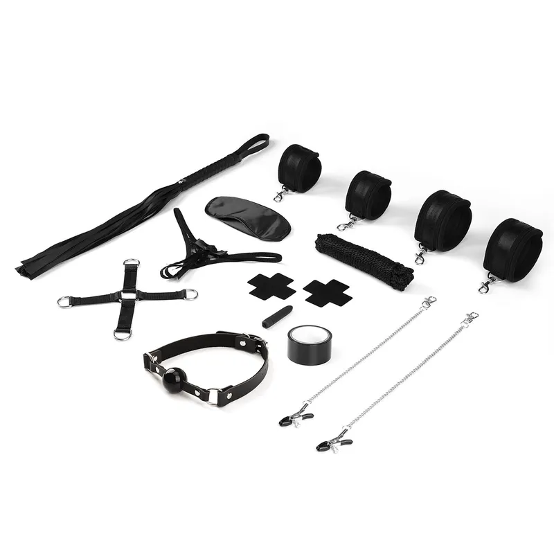 БДСМ-набір Liebe Seele Bound You 12pcs set, 12 предметів, чорний з металевою фурнітурою