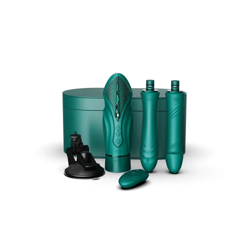 Смарт секс-машина Zalo – Sesh Turquoise Green, 2 насадки, пульт ДУ, кристал Swarovski