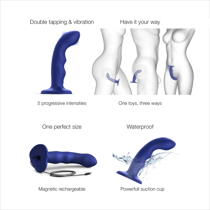 Насадка для страпона Strap-On-Me TAPPING DILDO WAVE, Night Blue, М