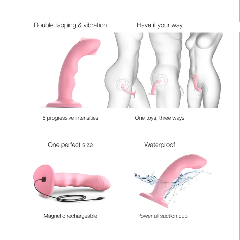 Насадка для страпона Strap-On-Me TAPPING DILDO WAVE – Coral Pink, M