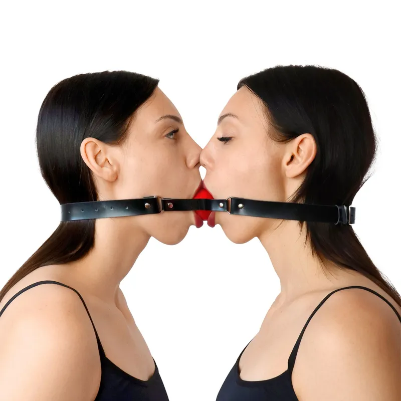 Кляп для двох Art of Sex - Twins, натуральна шкіра