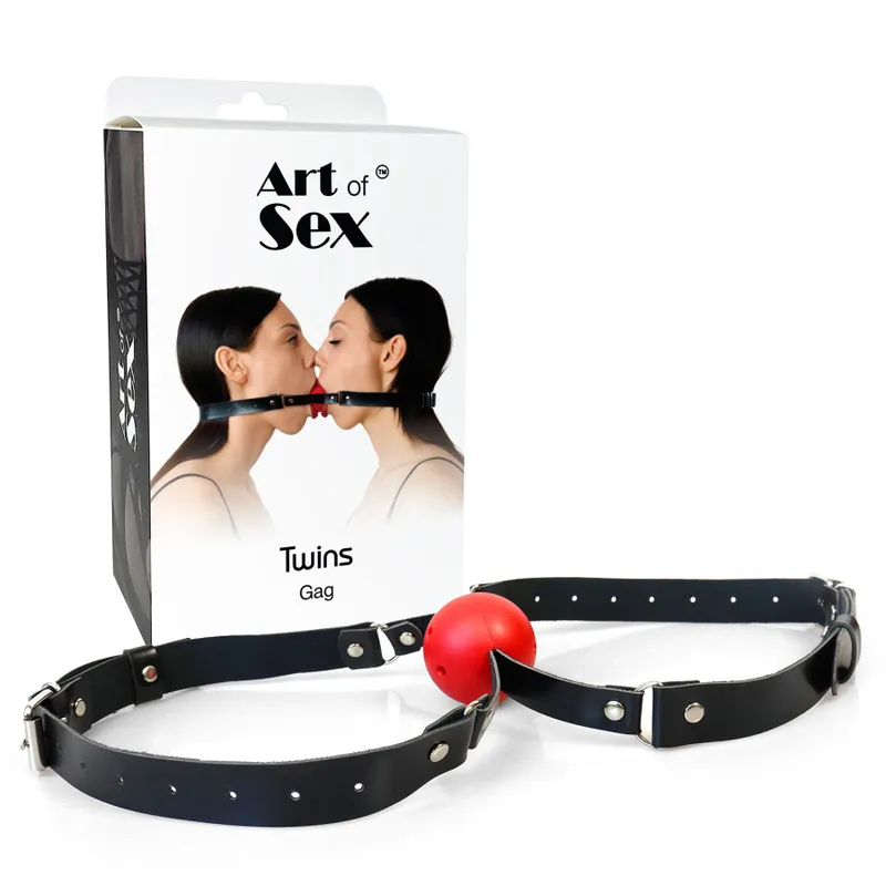Кляп для двох Art of Sex - Twins, натуральна шкіра