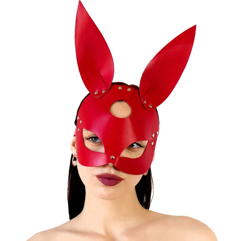 Шкіряна маска Зайчика Art of Sex - Bunny mask, колір червоний