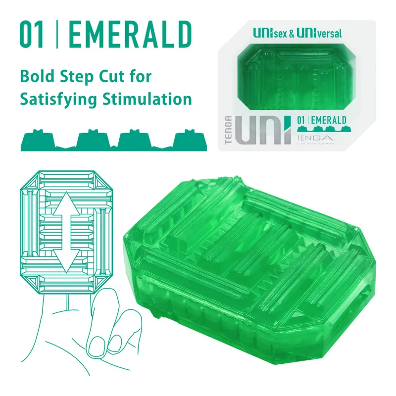 Насадка-стимулятор Tenga UNI Emerald, зелена, з геометричним рельєфом