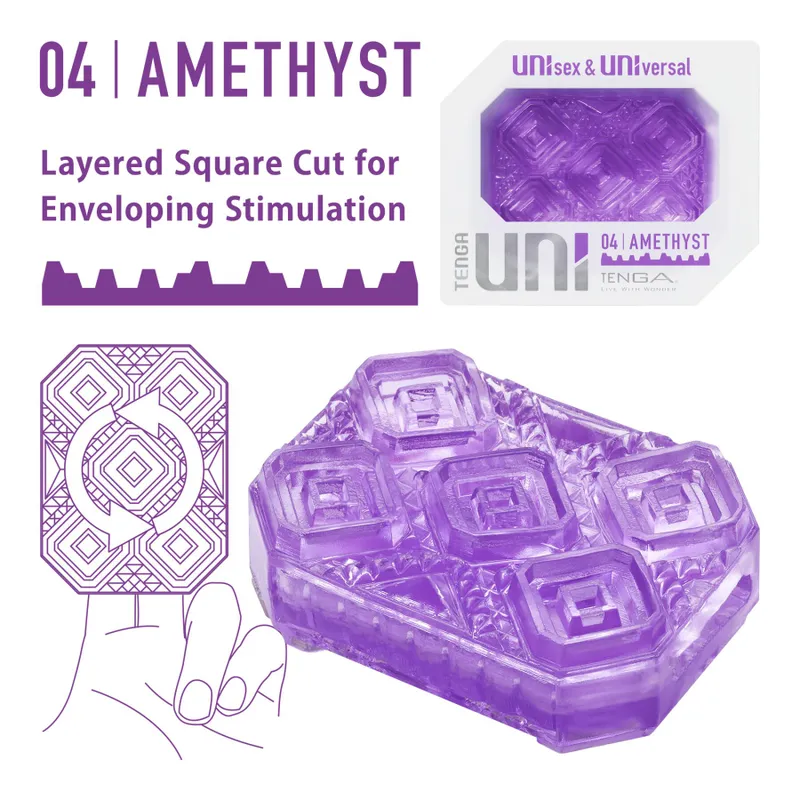 Насадка-стимулятор Tenga UNI Amethyst, фіолетова, з лубрикантом у комплекті