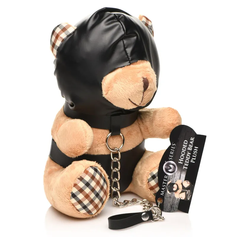 Плюшевий ведмедик HOODED Teddy Bear Plush у шкіряному капюшоні з повідцем, Master Series