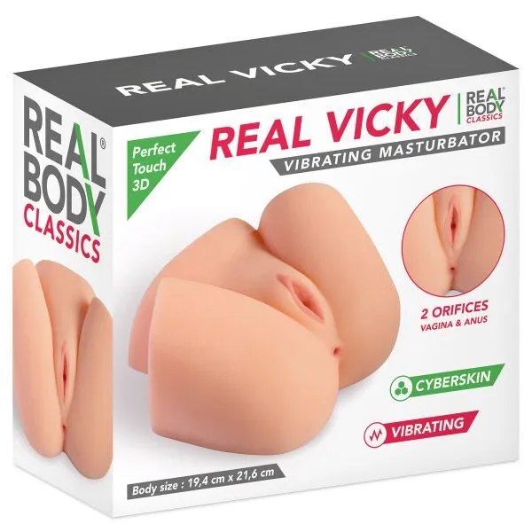 Мастурбатор-півторс з вібрацією Real Body Real Vicky, вагіна та анус, 22х19 см