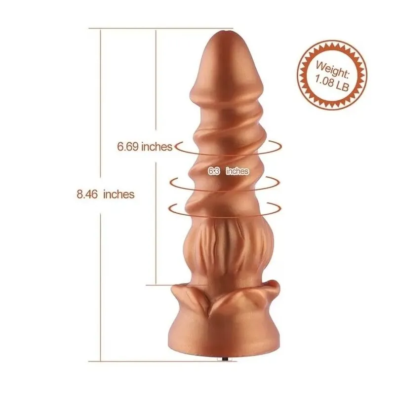 Фалоімітатор для секс-машин Hismith Spiral Grain Silicone Dildo Monster Series, золотистий