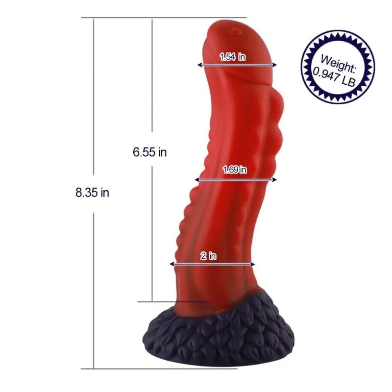 Фалоімітатор Hismith 8.35″ Curved Silicone Dildo Red Monster Series, система KlicLok