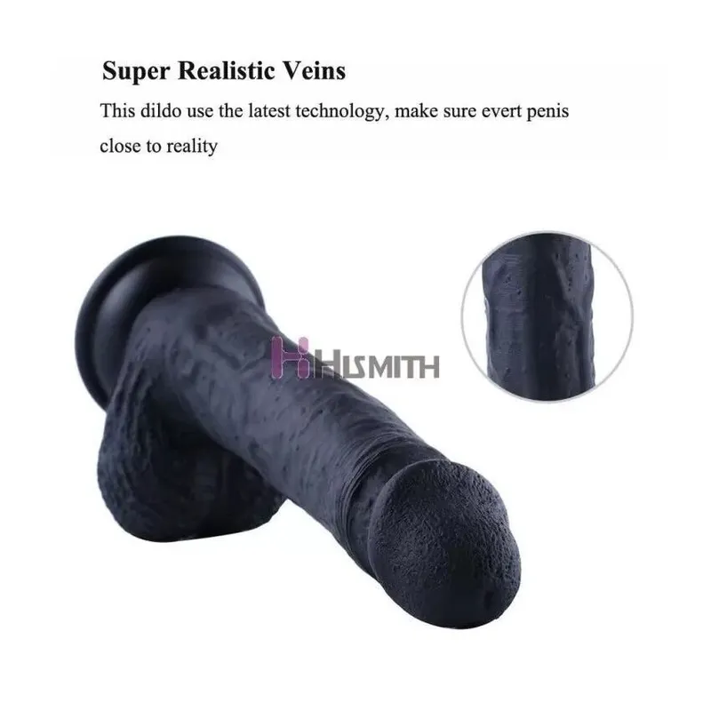 Фалоімітатор для секс-машин Hismith 8.3″ Silicone Dildo Black з системою KlicLok