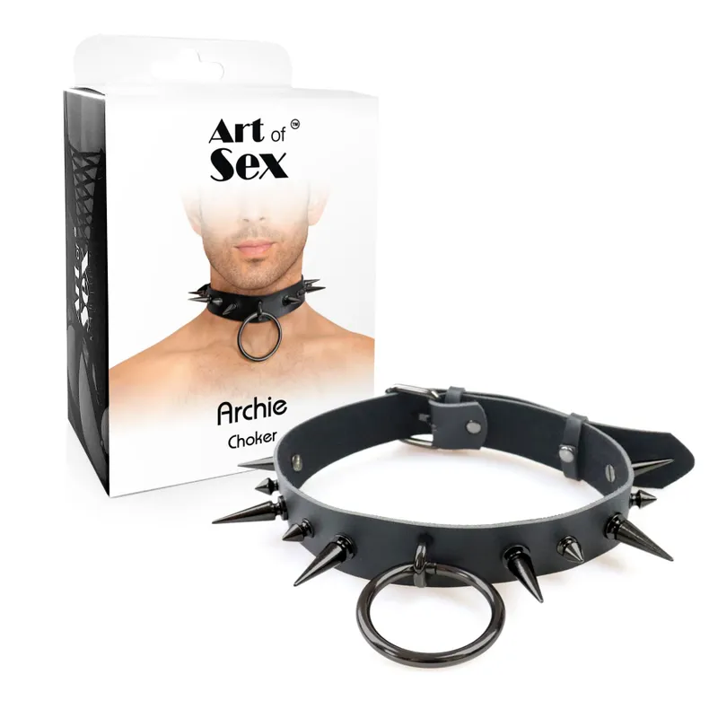 Чоловічий чокер Art of Sex - Archie Leather and Spikes зі шипами