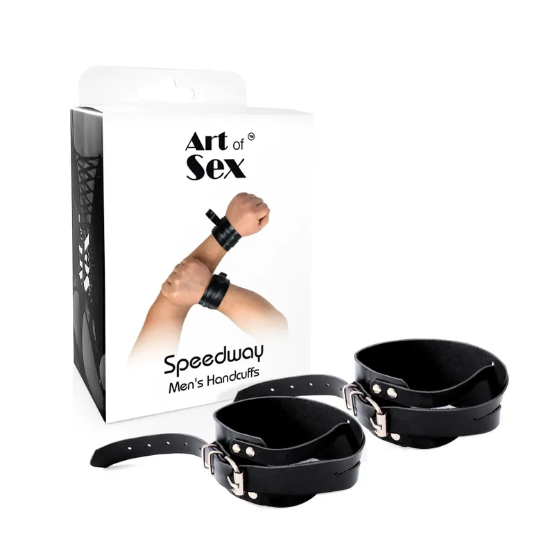 Наручники шкіряні Art of Sex - Man Handcuffs Speedway L-2XL, чорні