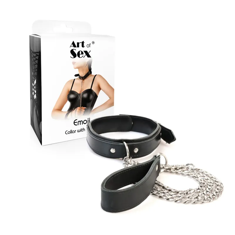 Нашийник з повідцем Art of Sex - Leash and Collar Emoji з екошкіри