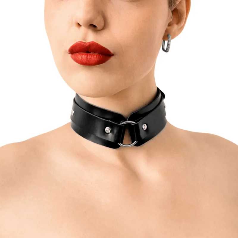 БДСМ-нашийник з кільцем Art of Sex - Martina Collar with ring, натуральна шкіра, чорний