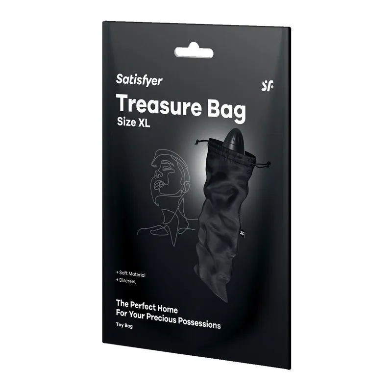Мішечок для секс-іграшок Satisfyer Treasure Bag XL, чорний, на шнурку