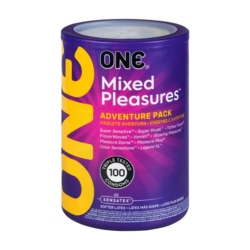 Набір презервативів ONE Mixed Pleasures, 100 шт, 10 видів, тубус