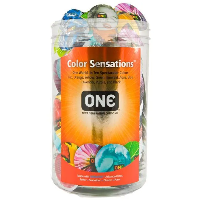 Презервативи ONE Color Sensations, 100 шт, 10 кольорів, туба
