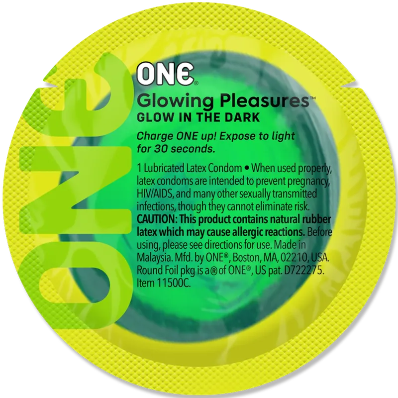 Презерватив ONE Glowing Pleasures, 1 шт, світиться в темряві, зі змазкою
