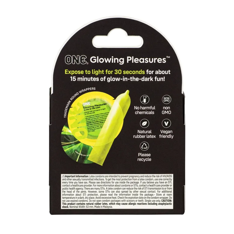 Презервативи ONE Glowing Pleasures, 3 шт, світяться в темряві
