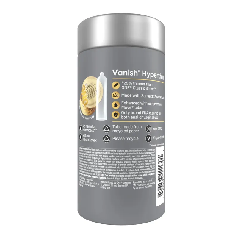 Презервативи ONE Vanish Hyperthin, 12 шт, ультратонкі, зі змазкою, тубус