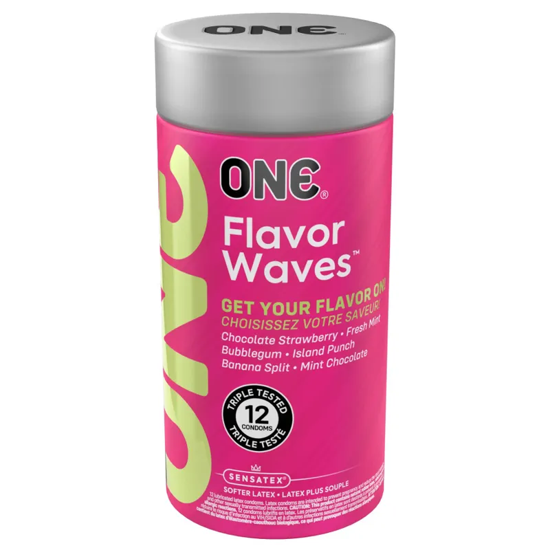 Ароматизовані презервативи ONE FlavorWaves, 12 шт, 6 ароматів, 6 кольорів, тубус