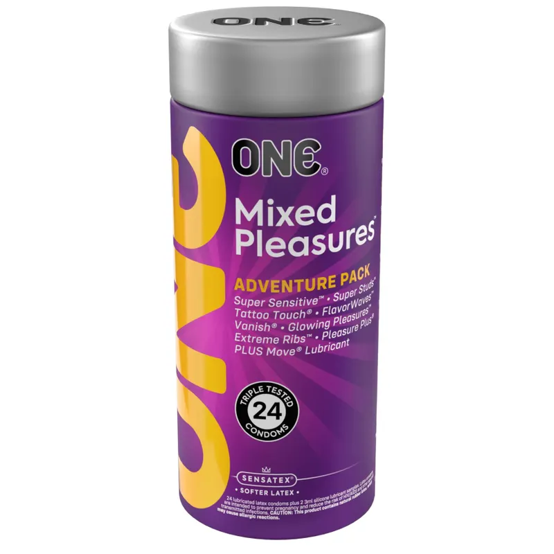 Презервативи ONE Mixed Pleasures, 24 шт, 8 видів, тубус-подарунок
