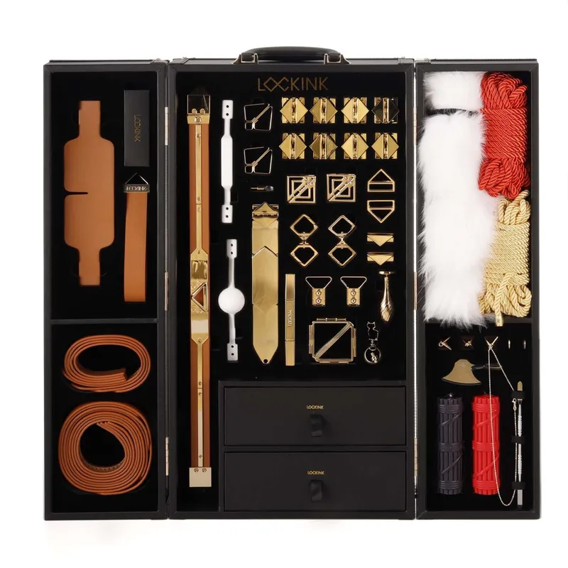 БДСМ-набір LOCKINK All-in-1 BDSM Play Kit, коричневий, шкіряні ремені та аксесуари