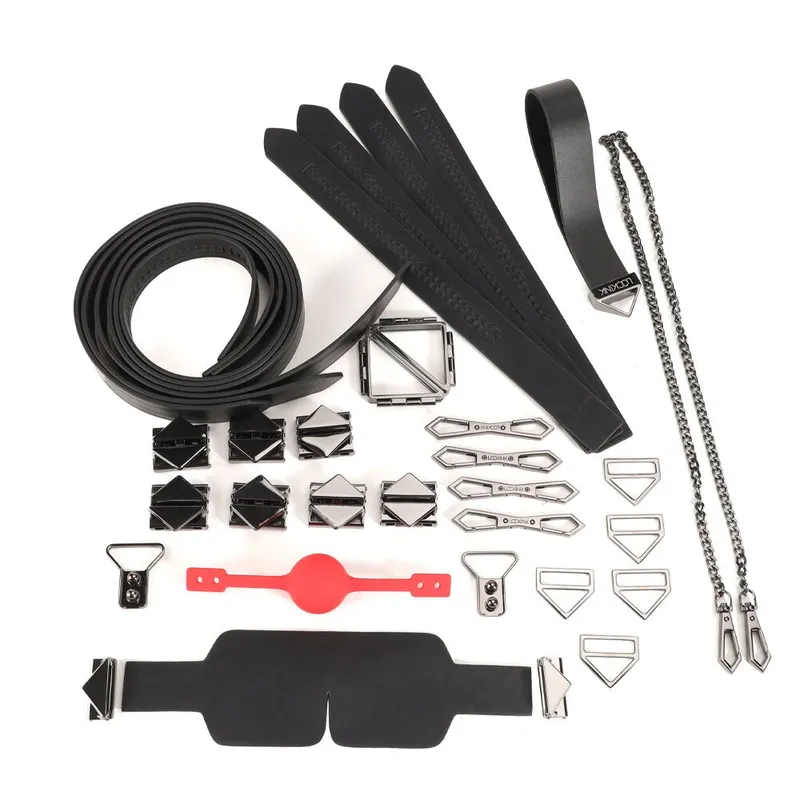 БДСМ-набір LOCKINK Bondage & Restraint Set, чорний, натуральна шкіра