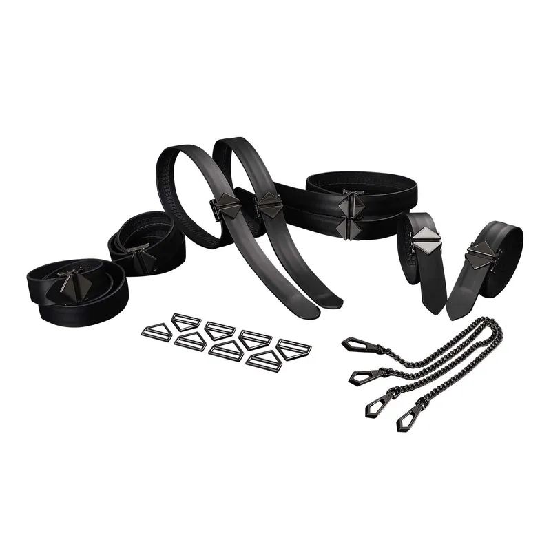 Набір для бондажу LOCKINK 8-Bondage-Straps Restraint Set, чорний, 8 ременів зі шкіри