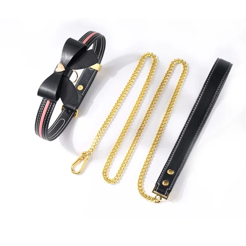 Нашийник з повідцем LOCKINK SEVANDA Love Heart Butterfly Leather Collar Set, чорно-рожевий