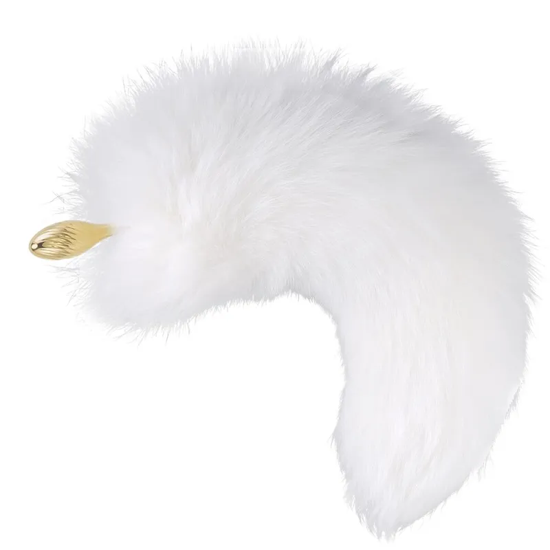 Анальна пробка з хутряним хвостом LOCKINK SEVANDA White Fox-Tail Anal Pear-shape Plug