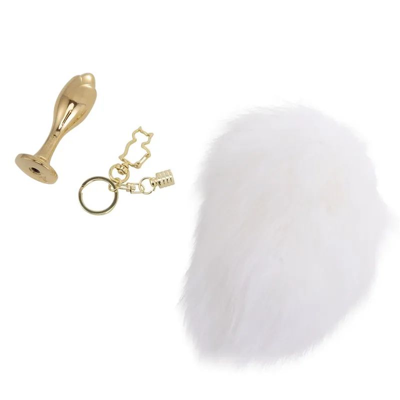 Металева анальна пробка з хвостом LOCKINK SEVANDA White Bunny-Tail Anal Rose-shape Plug