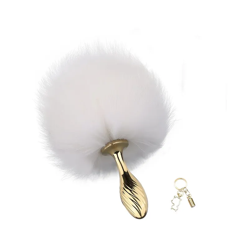 Металева анальна пробка з хвостом LOCKINK SEVANDA White Bunny-Tail Anal Pear-shape Plug