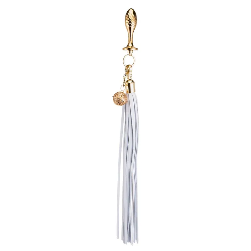 Анальна пробка з флогером LOCKINK SEVANDA White Pony-Tail Anal Pear-shape Plug