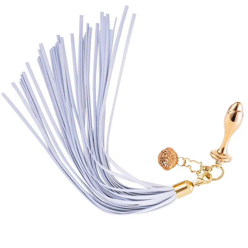 Анальна пробка з флоггером LOCKINK SEVANDA White Pony-Tail Anal Rose-shape Plug