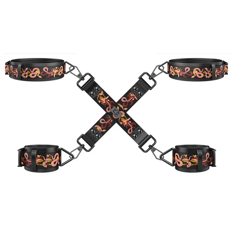 БДСМ-набір LOCKINK The Flowering Serpent Bondage Set, чорний, з малюнком у вигляді змій, 7 предметів