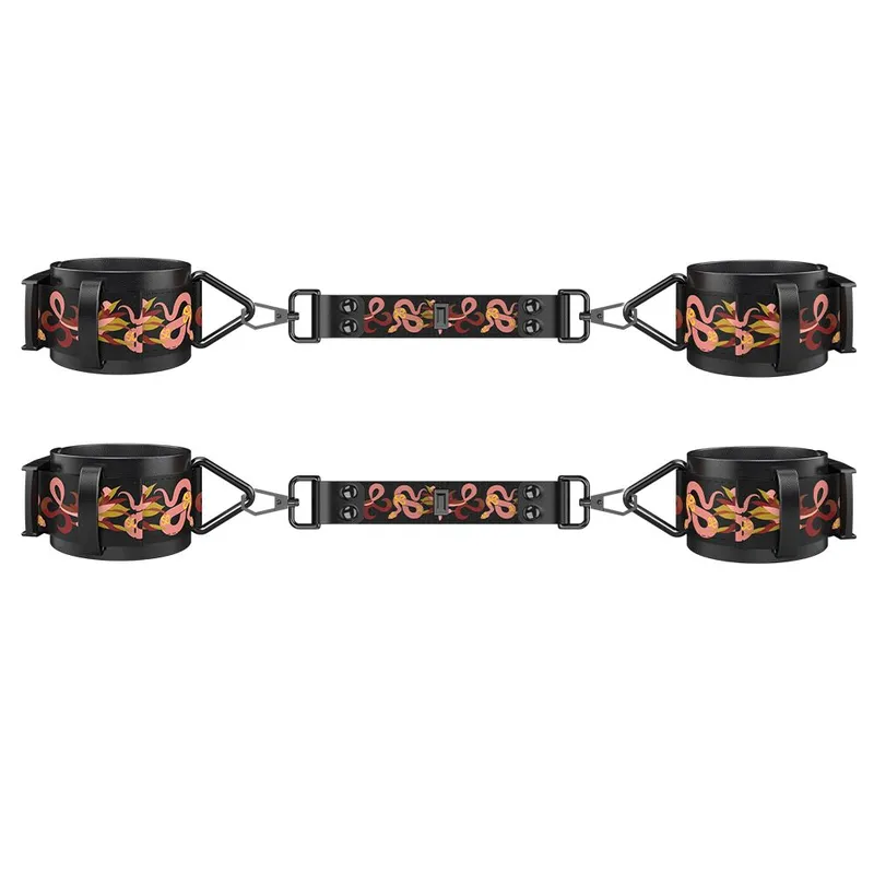 БДСМ-набір LOCKINK The Flowering Serpent Bondage Set, чорний, з малюнком у вигляді змій, 12 предметів