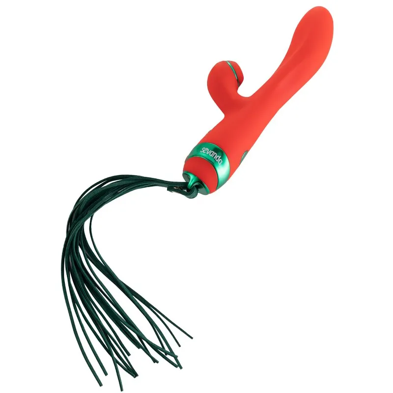 Вібратор-кролик LOCKINK SEVANDA Whip Vibrating Massage Wand зі знімним флоггером, червоно-зелений