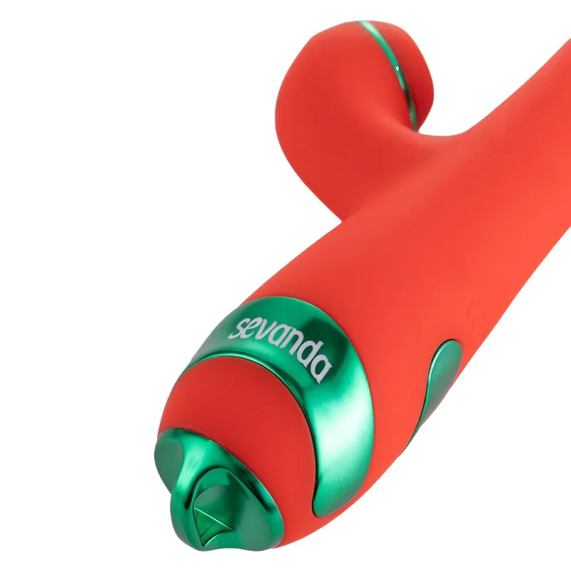 Вібратор-кролик LOCKINK SEVANDA Whip Vibrating Massage Wand зі знімним флоггером, червоно-зелений