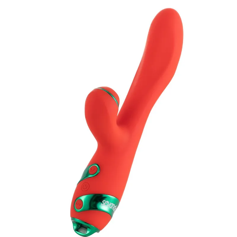 Вібратор-кролик LOCKINK SEVANDA Whip Vibrating Massage Wand зі знімним флоггером, червоно-зелений