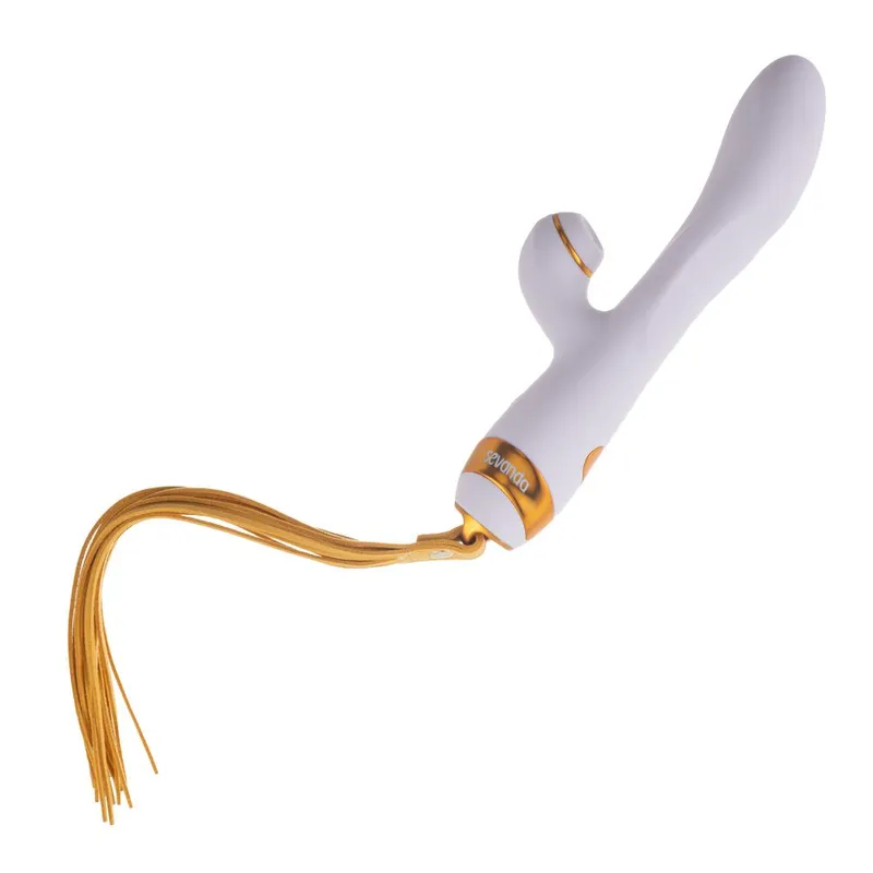Вібратор-кролик LOCKINK SEVANDA Whip Vibrating Massage Wand з флоггером, біло-золотий