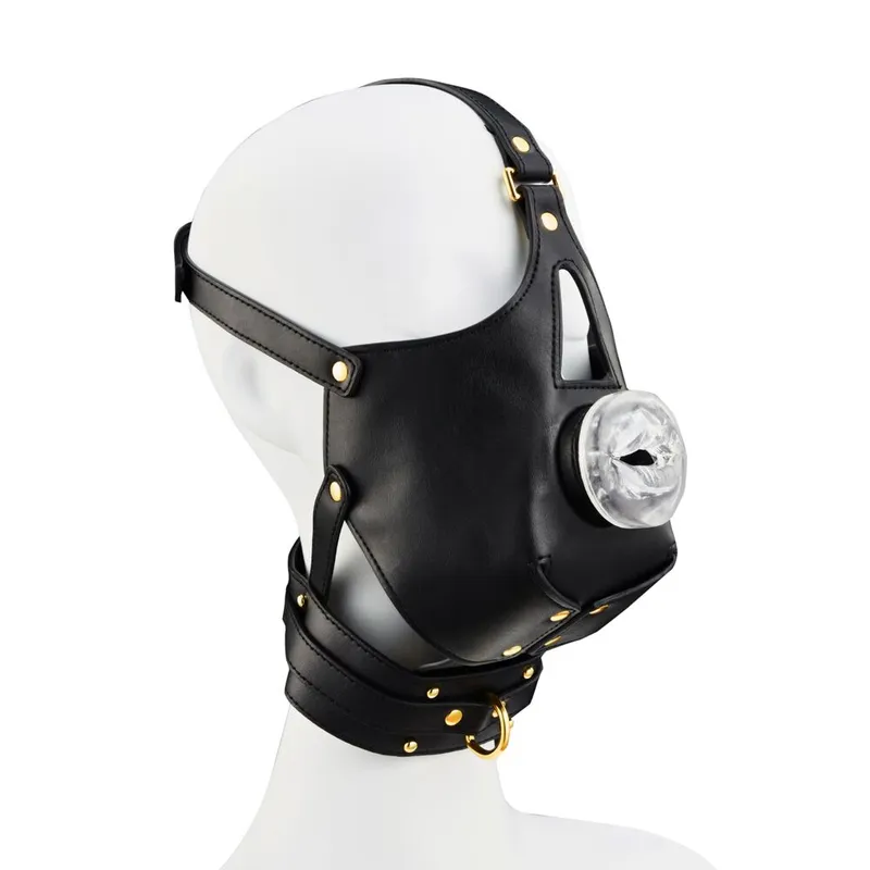 Маска-збруя для мінету з повідцем LOCKINK SEVANDA Blowjob Head Muzzle with Leash, чорна