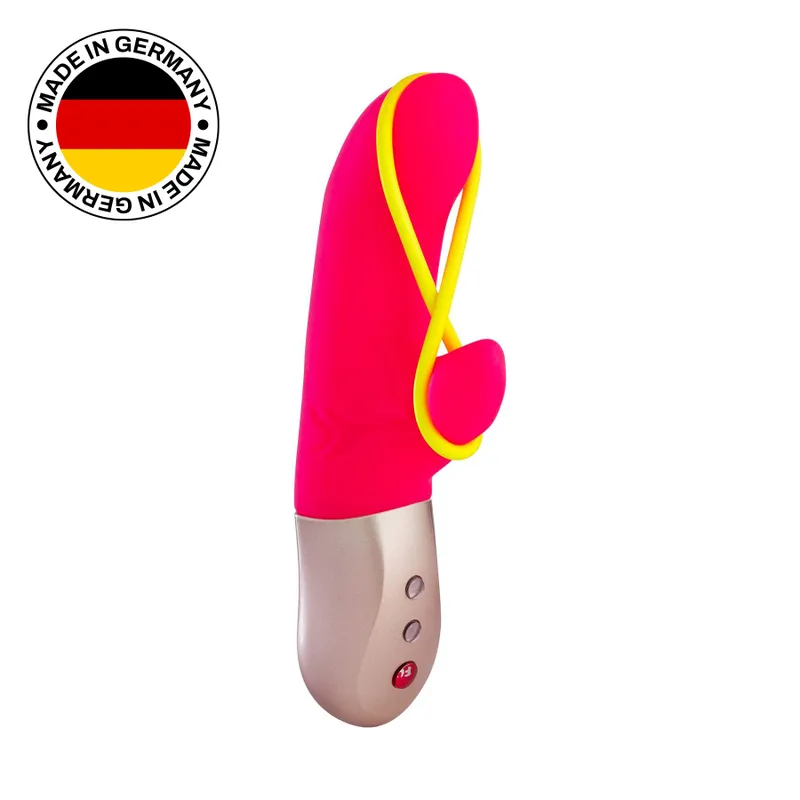 Мінівібратор-кролик Fun Factory AMORINO pink/neon yellow зі знімною стимулювальною стрічкою