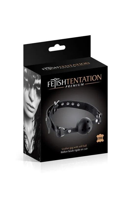 Кляп Fetish Tentation Premium Leather gag with stiff ball, шкіряний ремінець