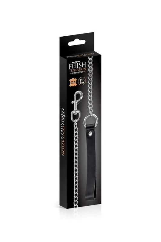 Повідець зі шкіри Fetish Tentation Premium Metal leash with cowhide leather, 115 см